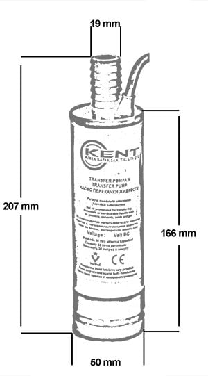 Kent 12 Volt Mazot Aktarma Pompası, Dc Su ve Süt Mini Dalgıç Süzgeçli